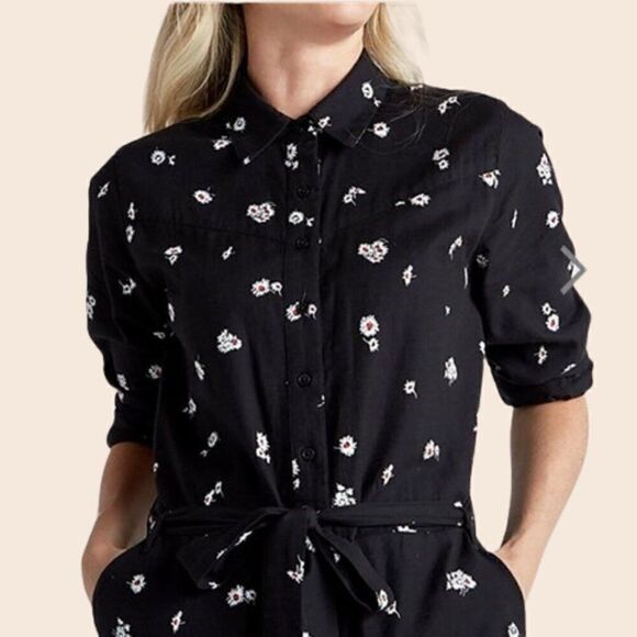 Lucky Brand Black Daisy Print Logan Jumpsuit Size Small Petite - Picture 12 of 16